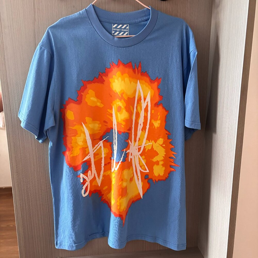Denim Tears X Offset Blue Loose Round Neck T-Shirt